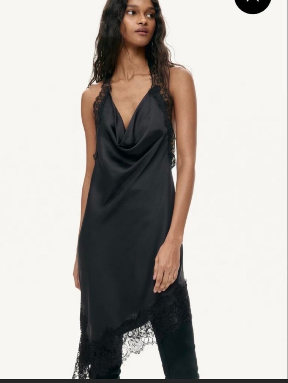 H&M Black Asymmetrical Lace-Trim Slip Dress